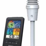 Bresser WIFI 4-in-1 UV Colour Weather Center met zwarte basisstation met alle informatie en 4-in-1 witte sensor afgebeeld