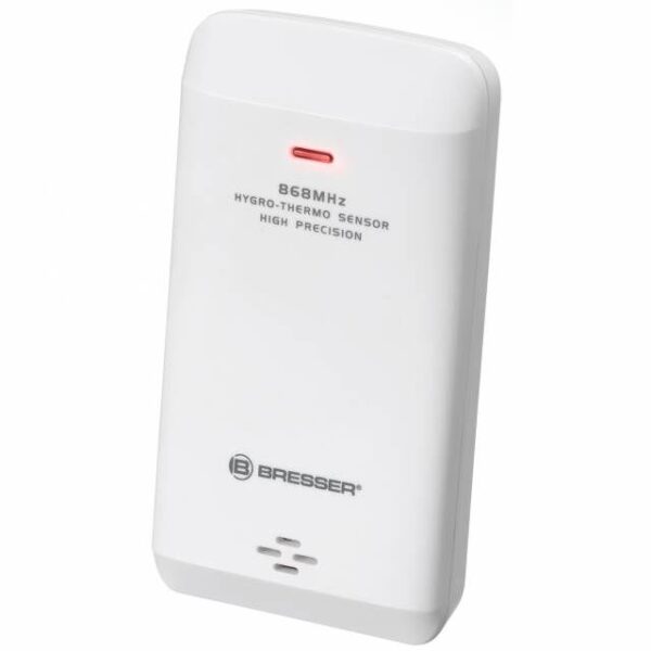 Bresser Wifi Clearview 7-in-1 kleuren Weerstation Sensor voorkant, wit met rode led. 868MHz frequentie