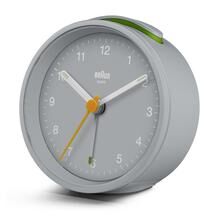 Braun Classic Clocks BC12G grijze matte wekker met witte details.