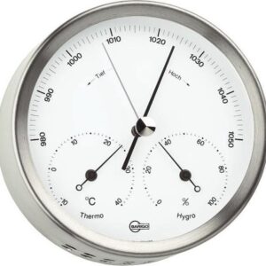 Barigo 317 ronde thermometer, hygrometer, barometer met witte wijzerplaat en zilveren lijst