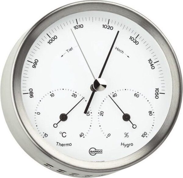 Barigo 317 ronde thermometer, hygrometer, barometer met witte wijzerplaat en zilveren lijst